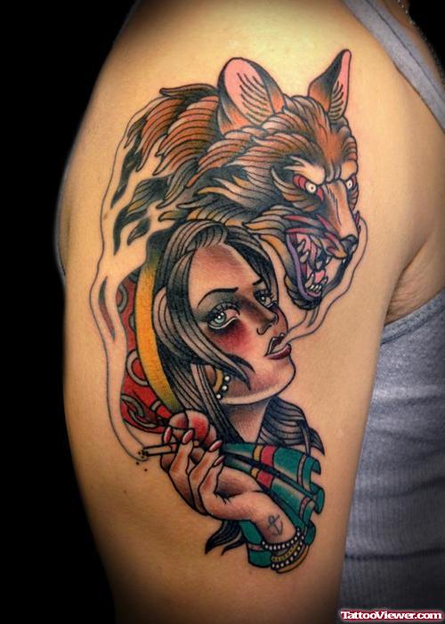 Right Half Sleeve Wolf Tattoo