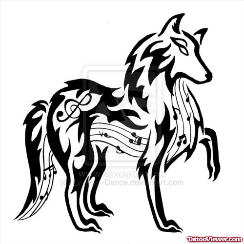 Crazy Black Tribal Wolf Tattoo Design