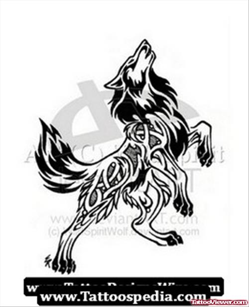 Tribal Howling Wolf Tattoo Design