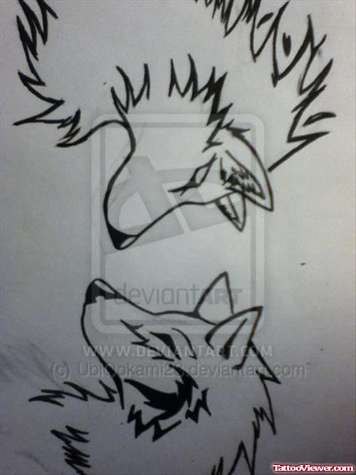 Outline Wolf Heads Tattoos Designs