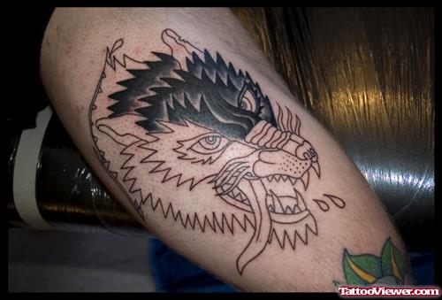 Grey Ink Wolf Tattoo In Process
