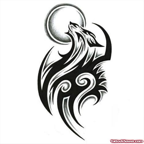 Fine Black Tribal Wolf Tattoo Design
