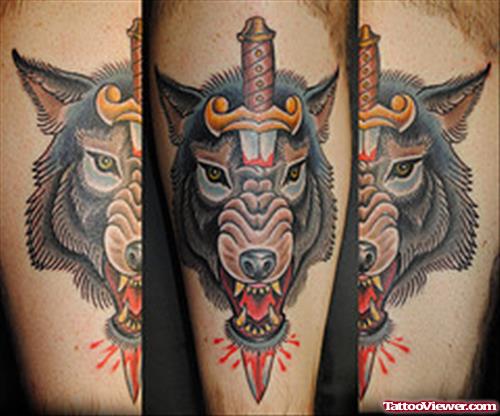 Awesome Grey Ink Wolf Head Tattoos