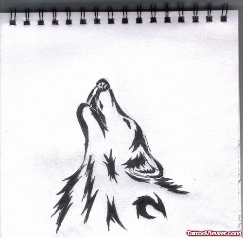 Grey Ink Howling Wolf Head Tattoo Design