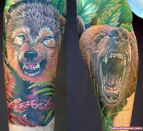 Bear and a Wolf Tattoo