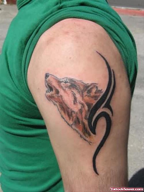Brown Howling Wolf Tattoo
