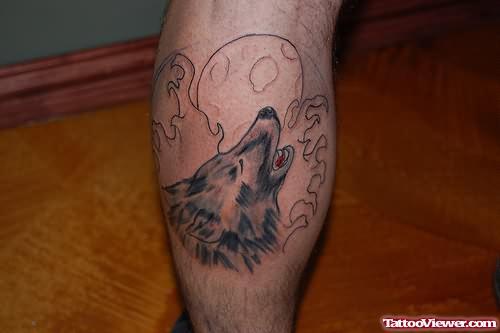 Shouting Wolf Tattoo Head on Leg