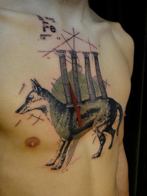 Abstarct Wolf Tattoo On Man Chest