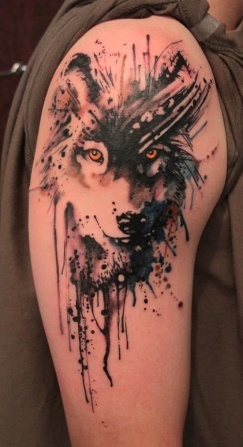Abstract Wolf Tattoo On Right Shoulder