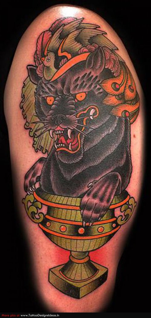 Colored Wolf Tattoo On Left Half Sleeve