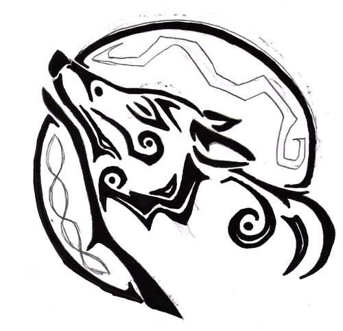 Tribal Wolf And Circle Tattoo Design