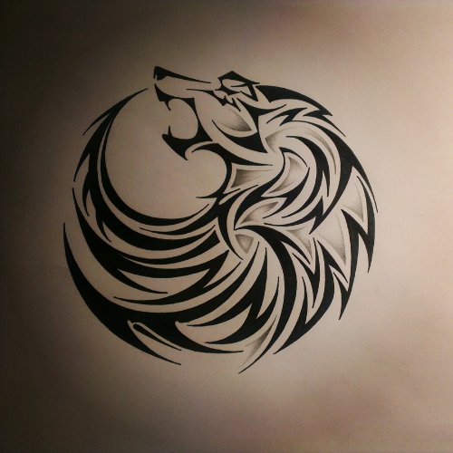 Black Tribal Wolf Tattoo Design Stencil