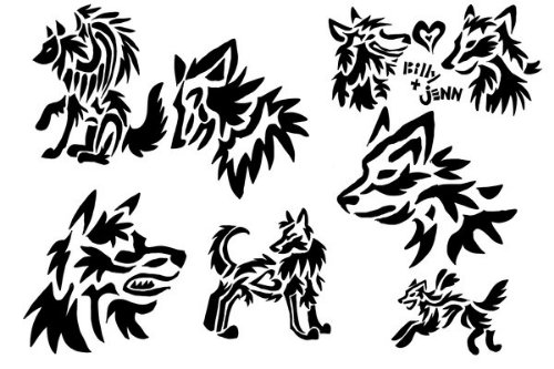 Black Tribal Wolf Head Tattoos Designs