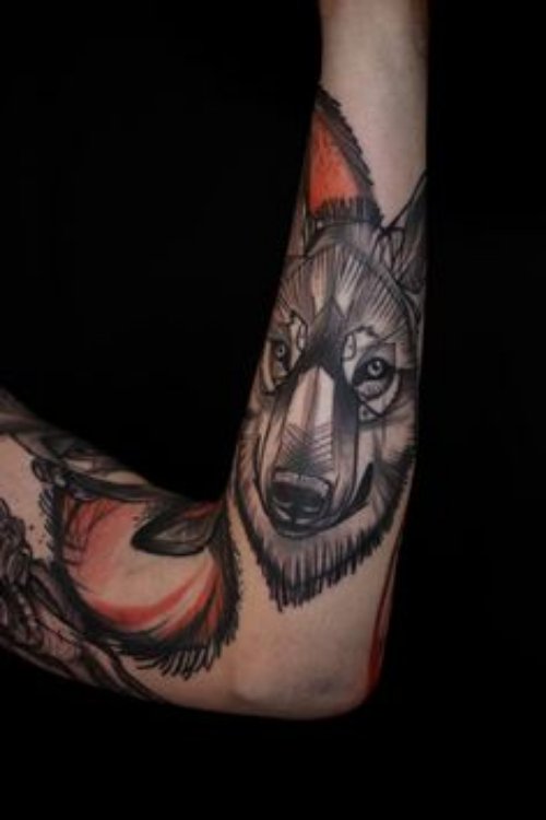 Wolf Tattoo On Left Arm