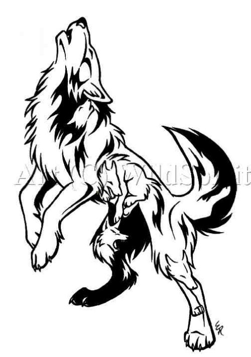 Crazy Howling Wolf Tattoo Design