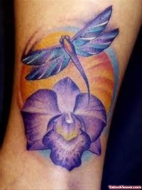 Orchid Flower And Dragonfly Women Tattoo