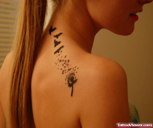 Dandelion Puff and Flying Birds Tattoo For Women