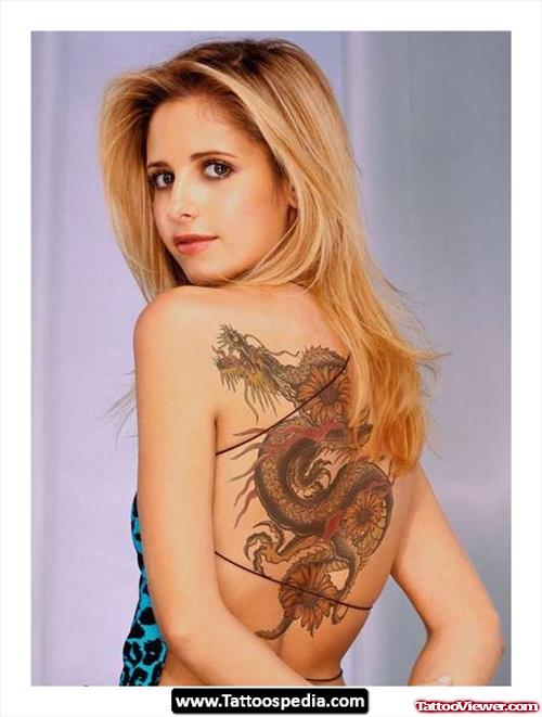 Unique Dragon Tattoos On Back  For Women
