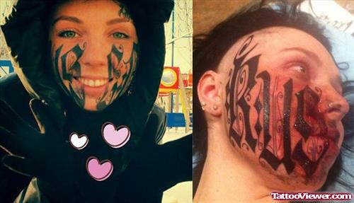 Black Ink Women Face Tattoo