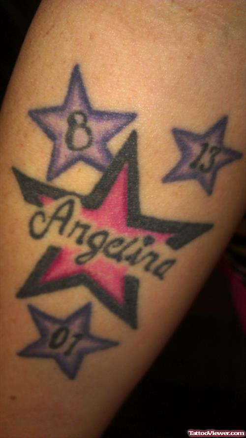 Pink And Purple Stars Women Tattoo