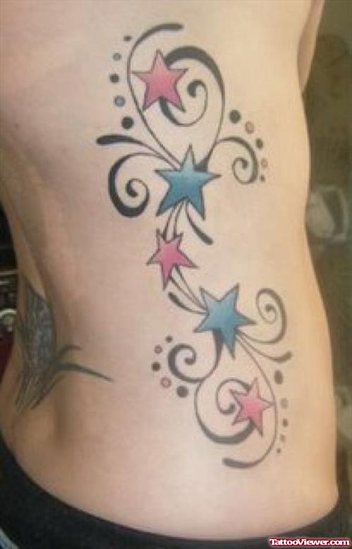 Colored Stars Women Side Rib Tattoo