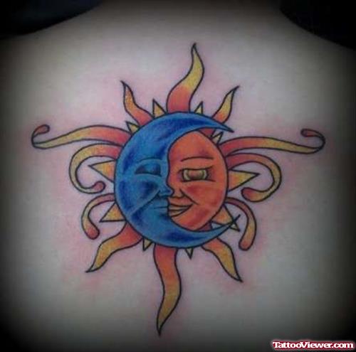 Blue Moon And Sun Women Tattoo