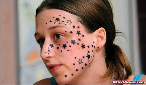 Black Ink Stars Women Face Tattoo