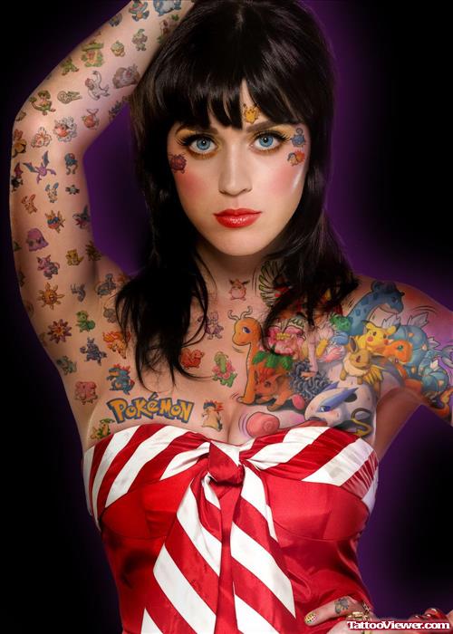 Colored Ink Animated Cartoons Women Sleeve Tattoo