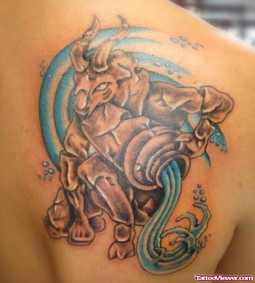 Aquarius Women Back Shoulder Tattoo