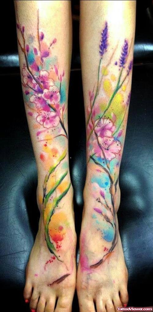 Abstarct Flowers Leg Women Tattoos