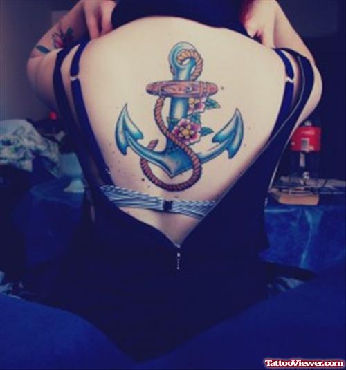 Anchor Tattoo On Women Back Body