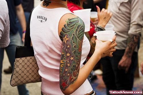 Stars Half Sleeve Women Tattoo