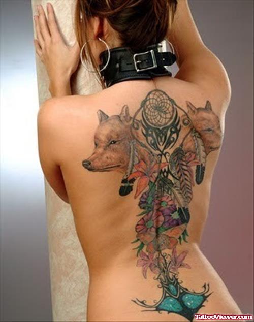 Wolves Heads And Dreamcatcher Tattoos For Women