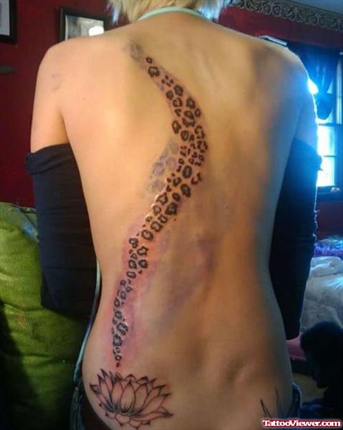 Lotus Flower And Leopard Print Tattoo On Back  For Women