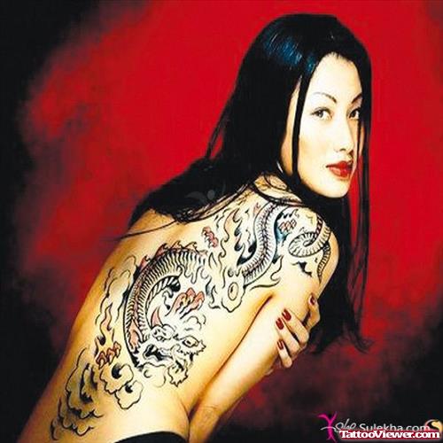 Japanese Dragon Women Back Tattoo