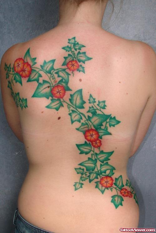 Green Leafes And Flowers Women Tattoo