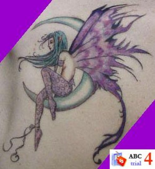 Fairy Sitting On Moon Women Tattoo