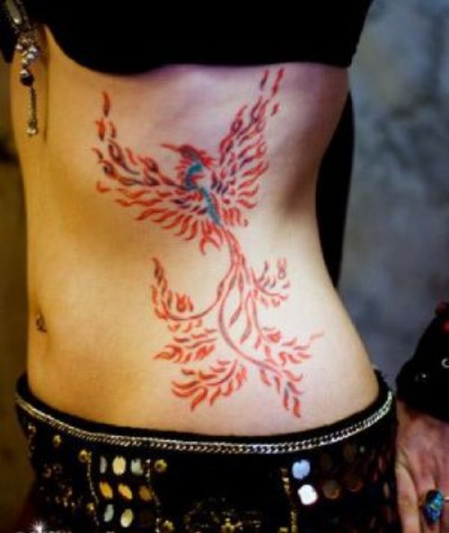 Tribal Phoenix Women Tattoo On Side