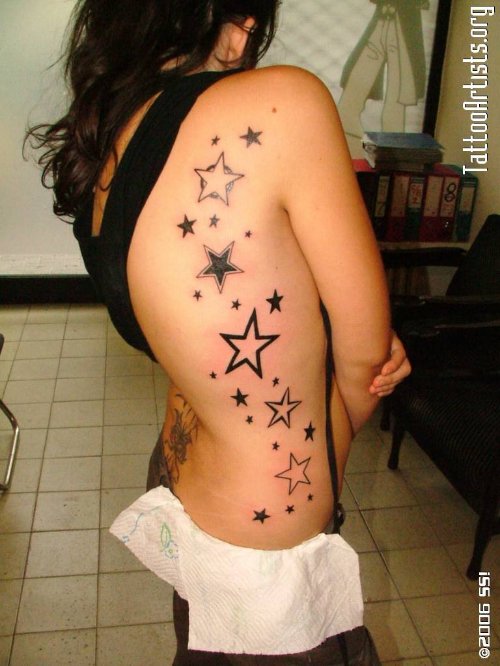 Women Side Rib Stars Tattoo