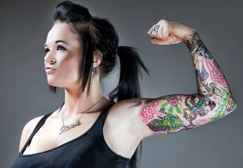 Exotic Left Sleeve Women Tattoo