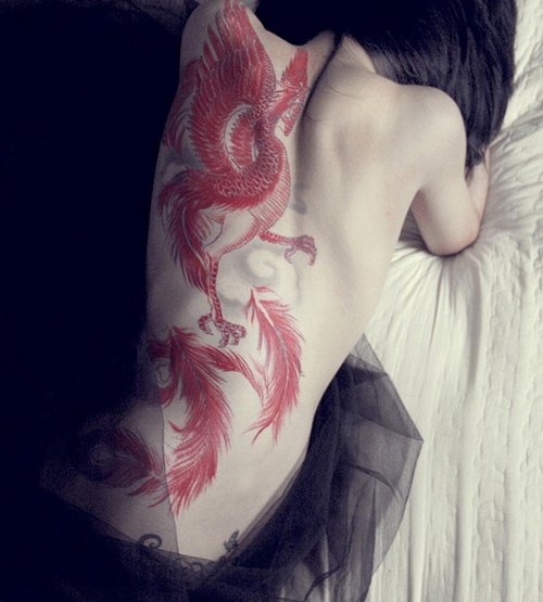 Color Ink Phoenix Women Tattoo On Back