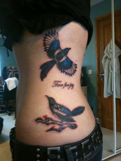 Flying Birds Side Rib Women Tattoo