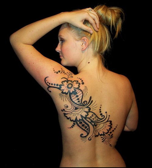 Tribal Flowers Back Body Women Tattoos