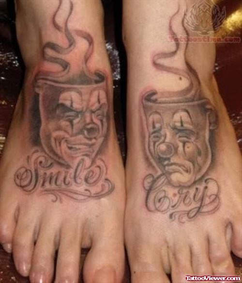 Smile Cry Tattoo on Foot