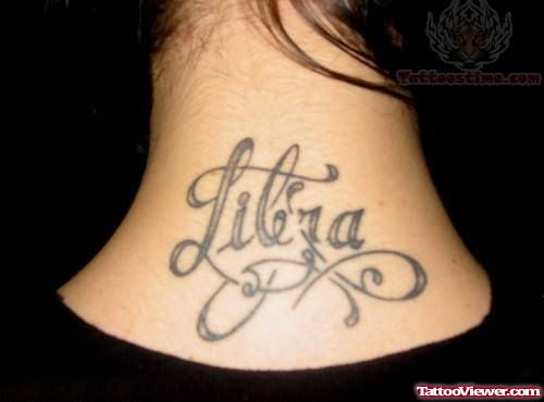 Stylish Libra Word Tattoo on Nape