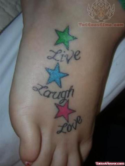 Colorful Live Laugh Love Tattoo on Foot