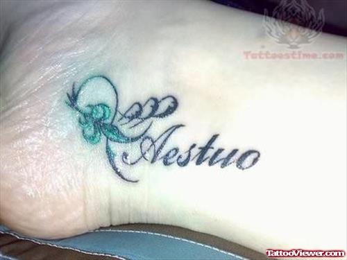 Colorful Word Tattoo On Heel
