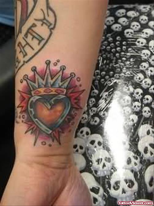 Heart Crown Tattoo On Wrist