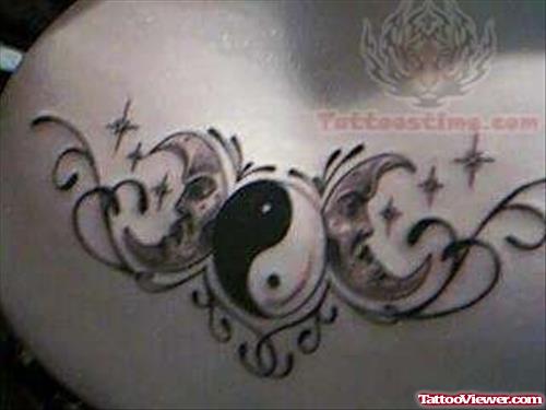 Ying Yang And Moon Tattoos