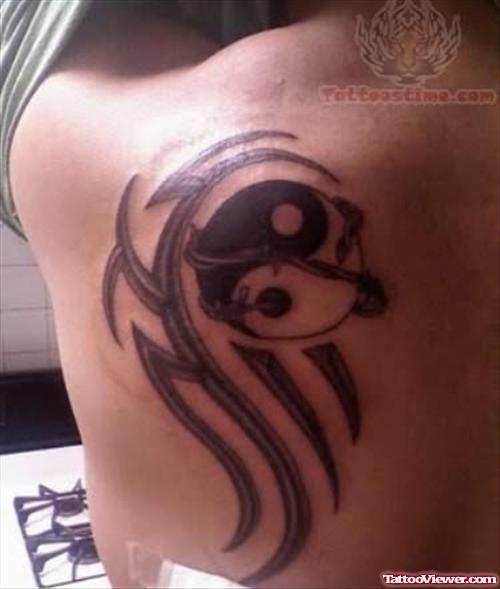 Nice Yin Yang Tattoo On Back